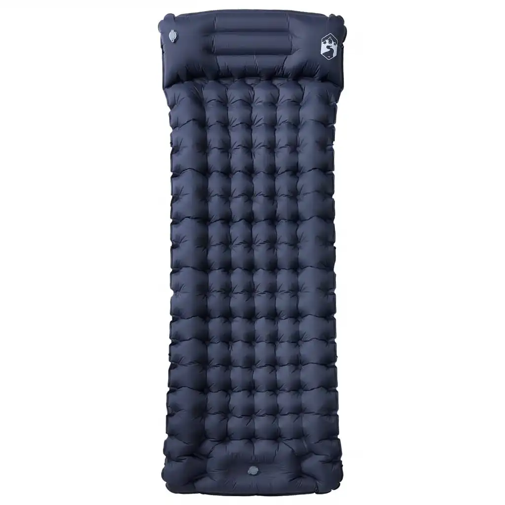 Selbstaufblasende Campingmatratze mit Kissen, 1 Person, grau 200 x 75 x 10,5 cm, faltbare ultraleichte Luftmatratze für Reisen und Wandern