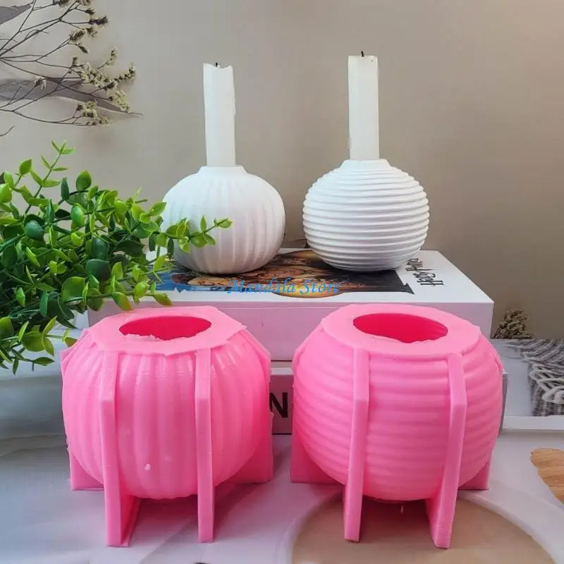 

U2JC Striped Sphere Holder Molds, Sphere Candlestick Molds for DIY Holder Gypsum Decorations Christmas Gift