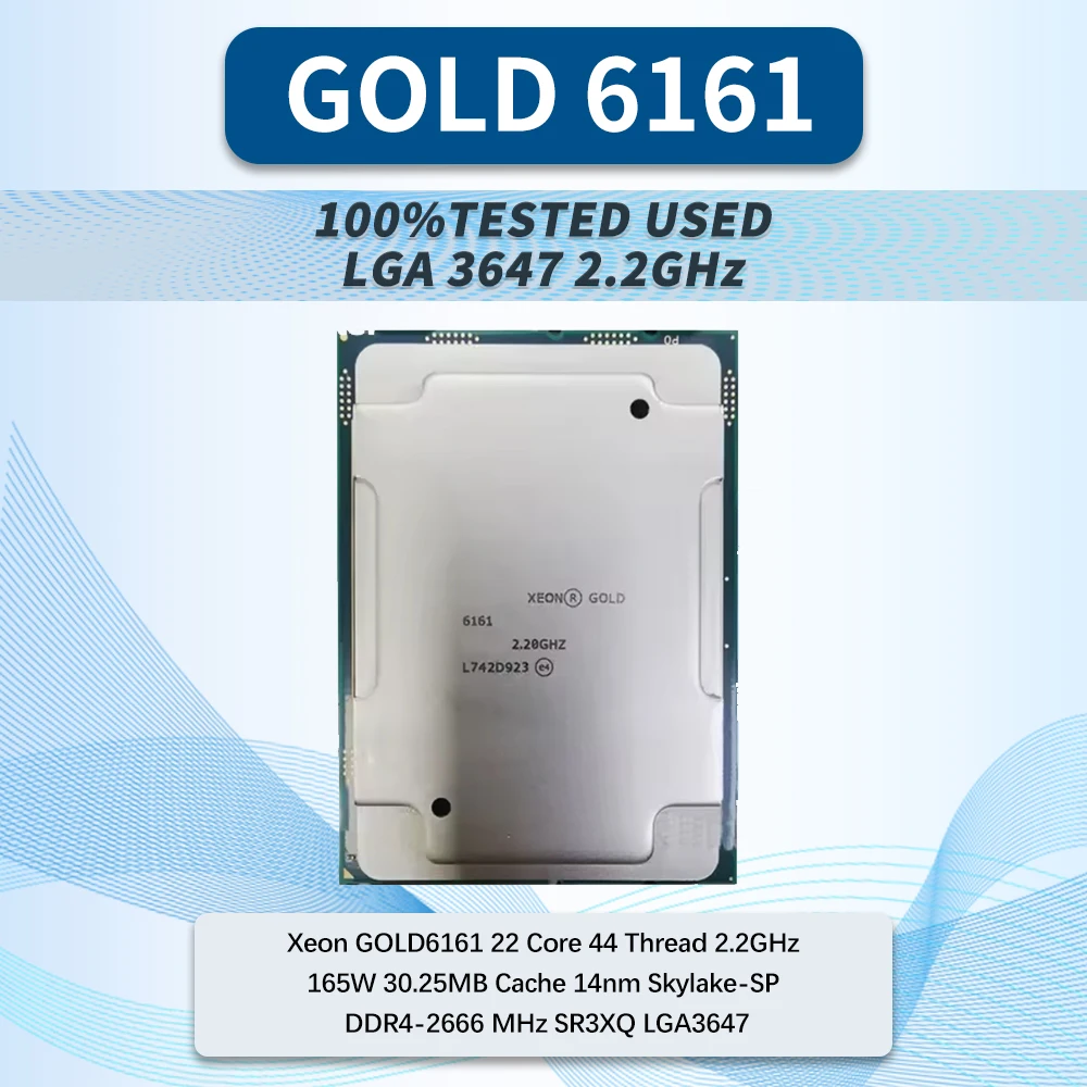 Xeon GOLD6161 22 Core 44 Thread 2.2GHz 165W 30.25MB Cache 14nm Skylake-SP DDR4-2666 MHz SR3XQ LGA3647