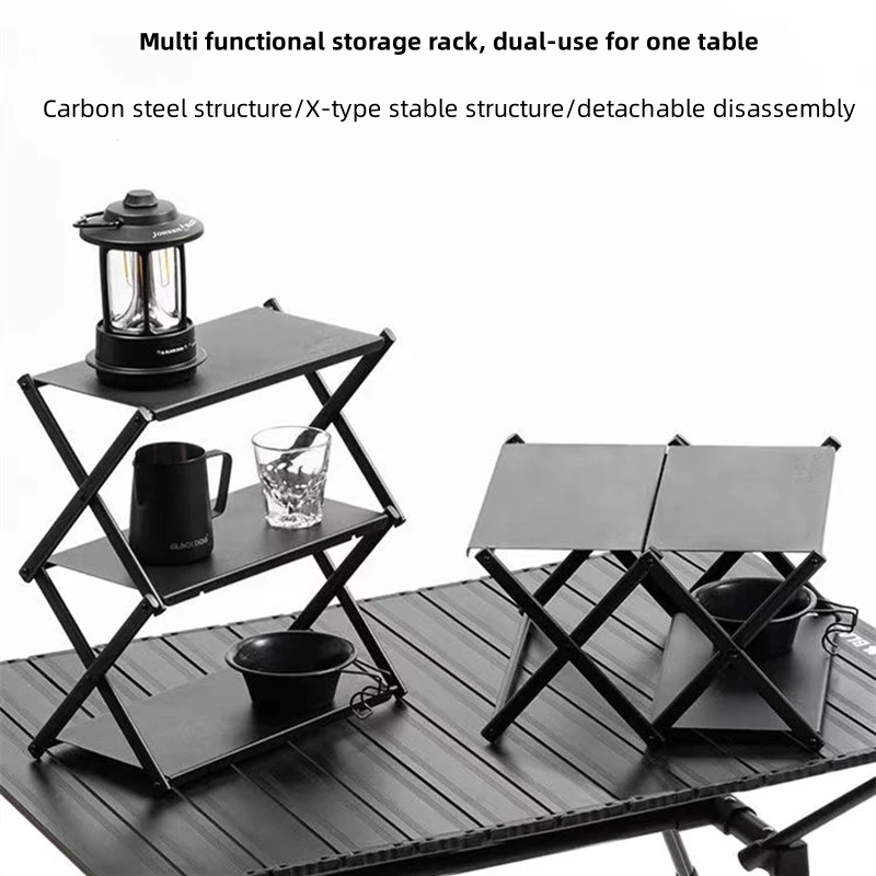 Camping Three-tier Rack Outdoor Folding Storage Shelf Portable Desktop Organizer Shelves Picnic BBQ Storage Rack Table