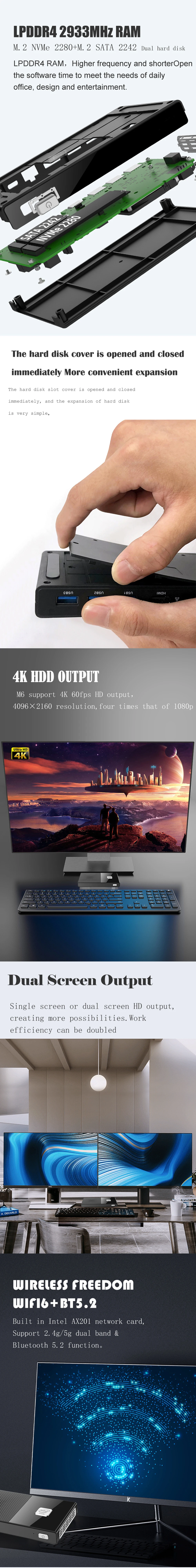 M6 Mini PC 12th Gen Intel N200 2.9GHz Windows 11Pro DDR5 NVMe SSD Pocket Computer HDMI2 4K@60Hz WiFi 6 BT5.2 N100 N5105 2933MHz