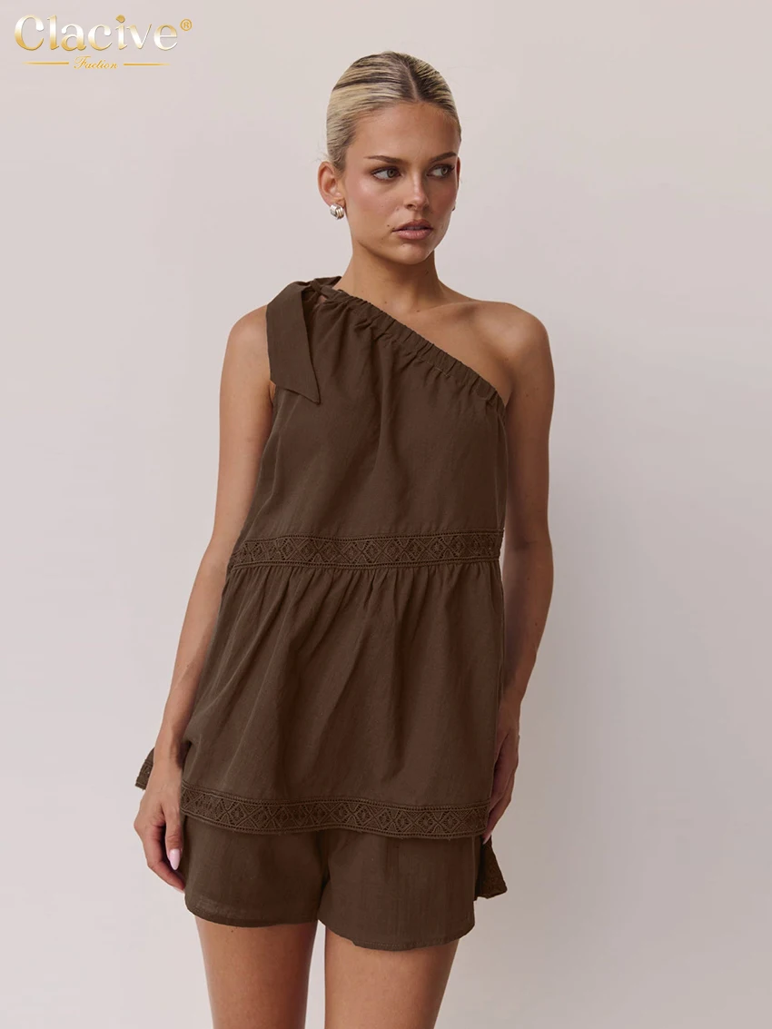 

Clacive Sexy Loose Black Cotton Shorts Sets Woman 2 Pieces Summer Sleeveless Tank Top With High Waist Shorts Set Female Clothing