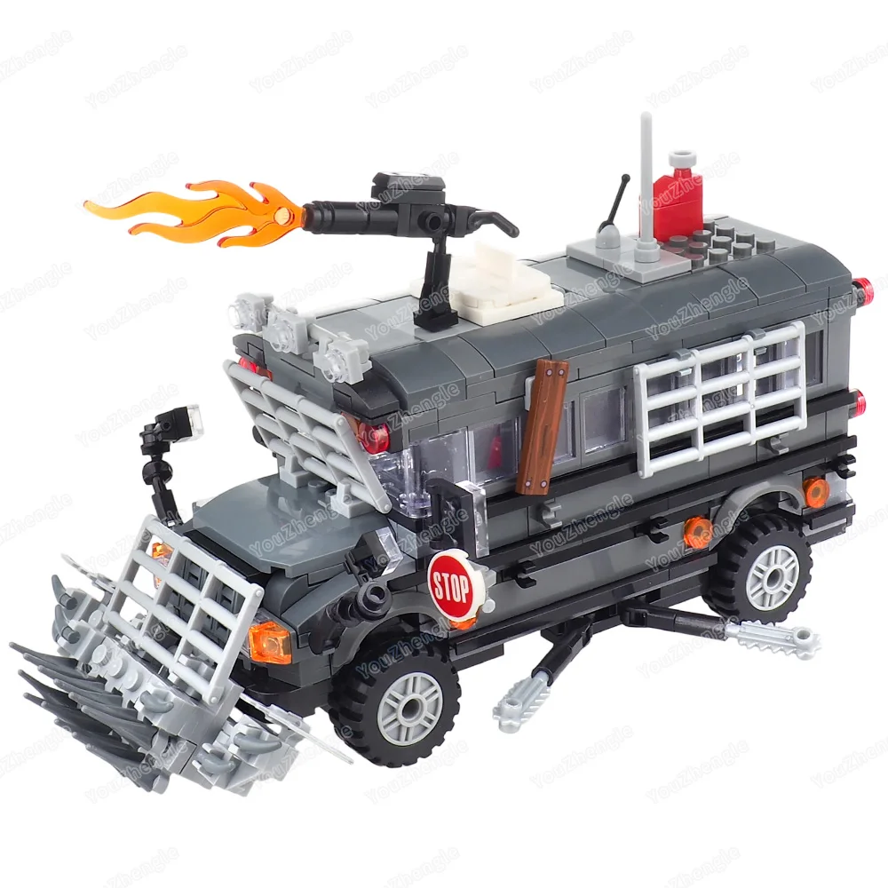 Apocalypse Armored Vehicle Dark Gray Bus Building Block MOCFigures Weapons Armored Escape Vehicle Equipment Scene Model Gift Toy