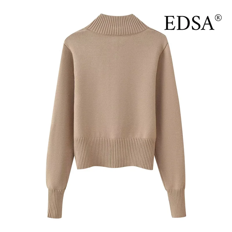 سترة محبوكة بياقة واقفة للسيدات من EDSA وأكمام طويلة وسحاب جانبي سترة صوفية للربيع والخريف #4