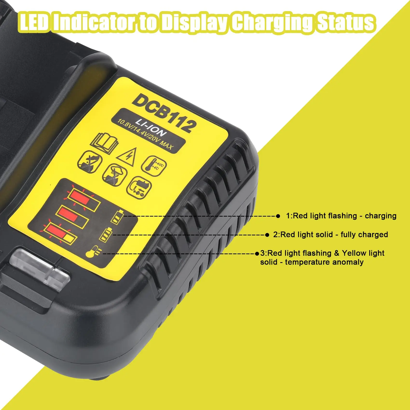 For Dewalt 20v Battery Charger for DCB115 DCB101 DCB105 DCB107, Compatible for Dewalt 12V/20V MAX Li-Ion Battery