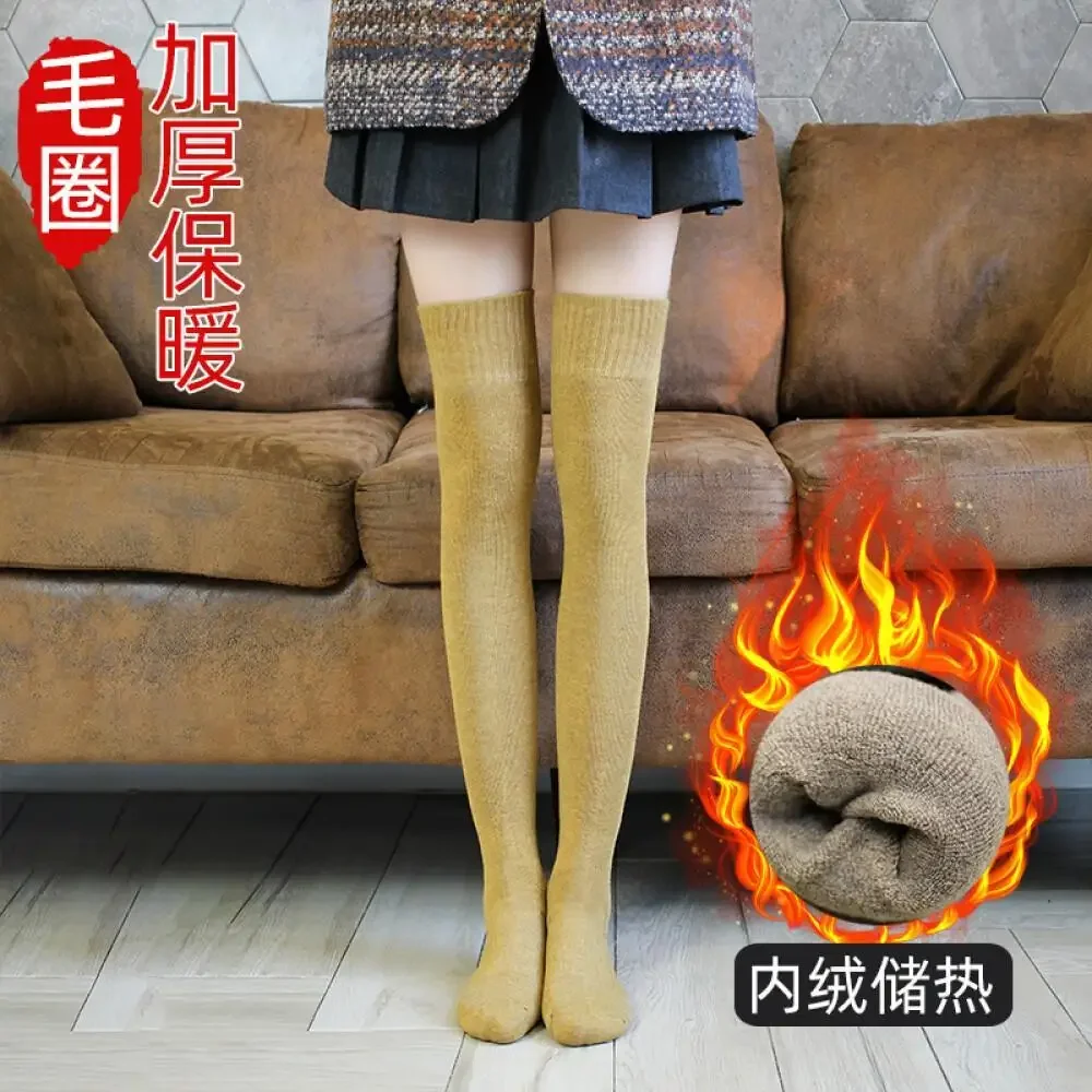 Plush Terry Long Knee Socks Female Fall Winter Japan Korea Style Tall Velvet Calf Cozy Stockings Youth2024 New Thick Warm Socks