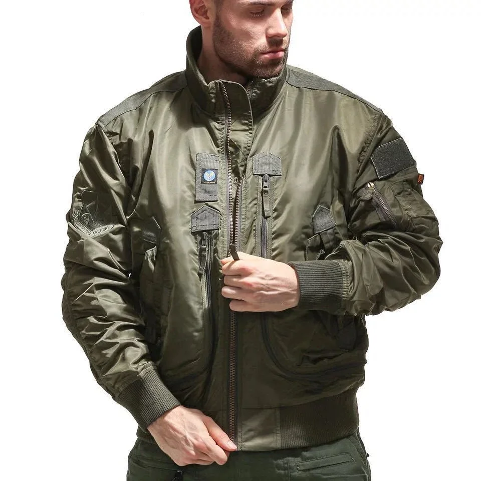 

Bomber Jacket High Quality Men's Fashion Motorcycle Biker Jacket Muliti-pocket Windproof Stand Collar Overcoat Male Autumn Coats
