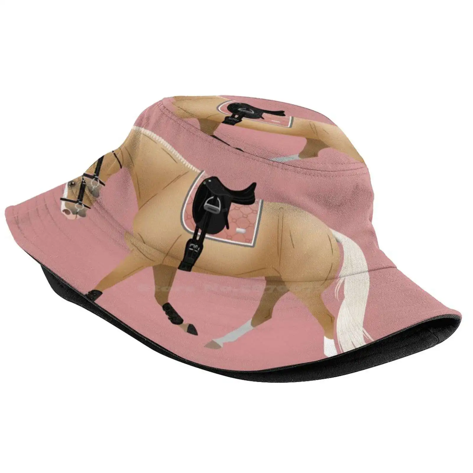 Palomino Dressage Horse - Equine Rampaige Sun Cap Fisherman Hat Bucket Hats Palomino Horse Extended Trot Dressage Horse