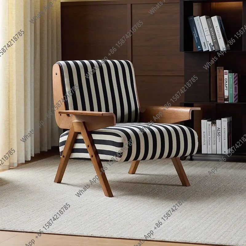 

Medieval single chair retro single sofa chair living room balcony Nordic solid wood leisure chair designer zebra