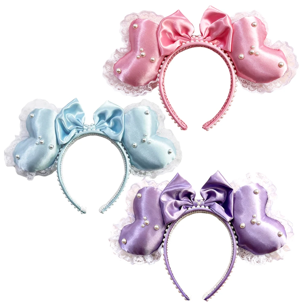 Women's Girls Heart-Shaped Lace Bow Headwear for Valentine's Day Christmas Halloween Birthday Party Cosplay Holiday Accessory