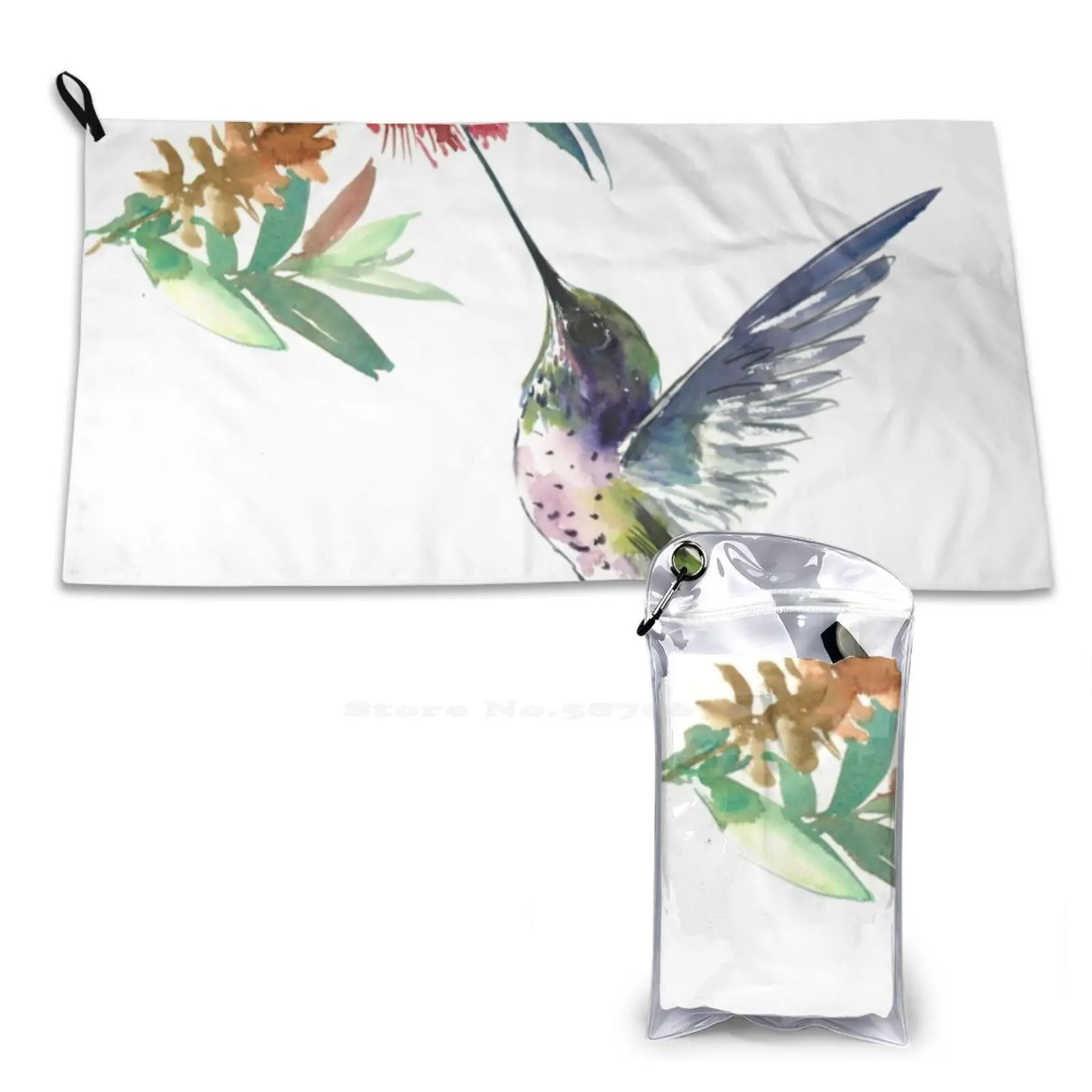 Hummingbird And Flower Soft Towel Quick Dry Beach Towel Hummingbird Artwork Hummingbird Lover Flying Hummingbird Hummingbird