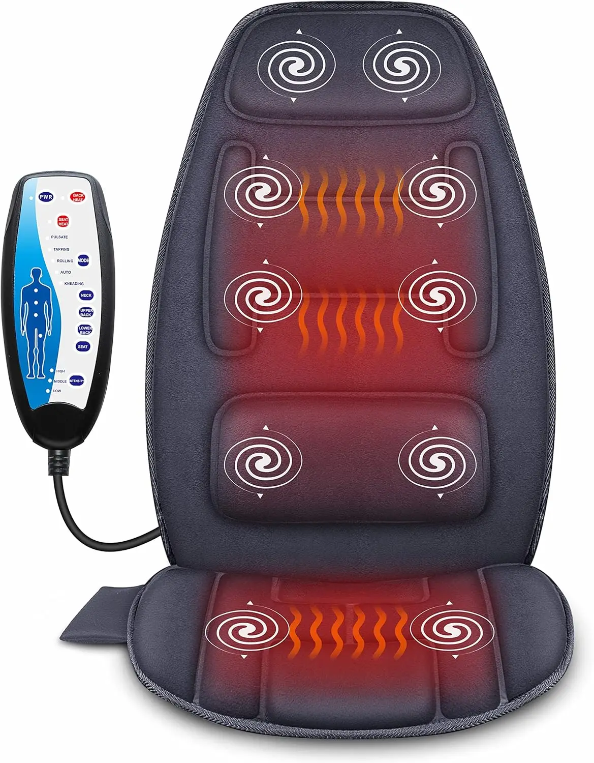 

Massage Seat Cushion with Heat - Memory Foam Neck & Lumbar Support, 10 Vibration Motors, 2 Heat Levels, Back Massager Chair Pad
