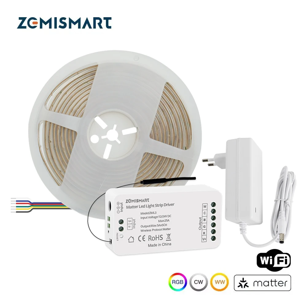 

Zemismart COB Led Strip Light RGBCW IP65 with Matter WiFi Led Driver Support Alexa Google Home Smartthings Homekit App Control