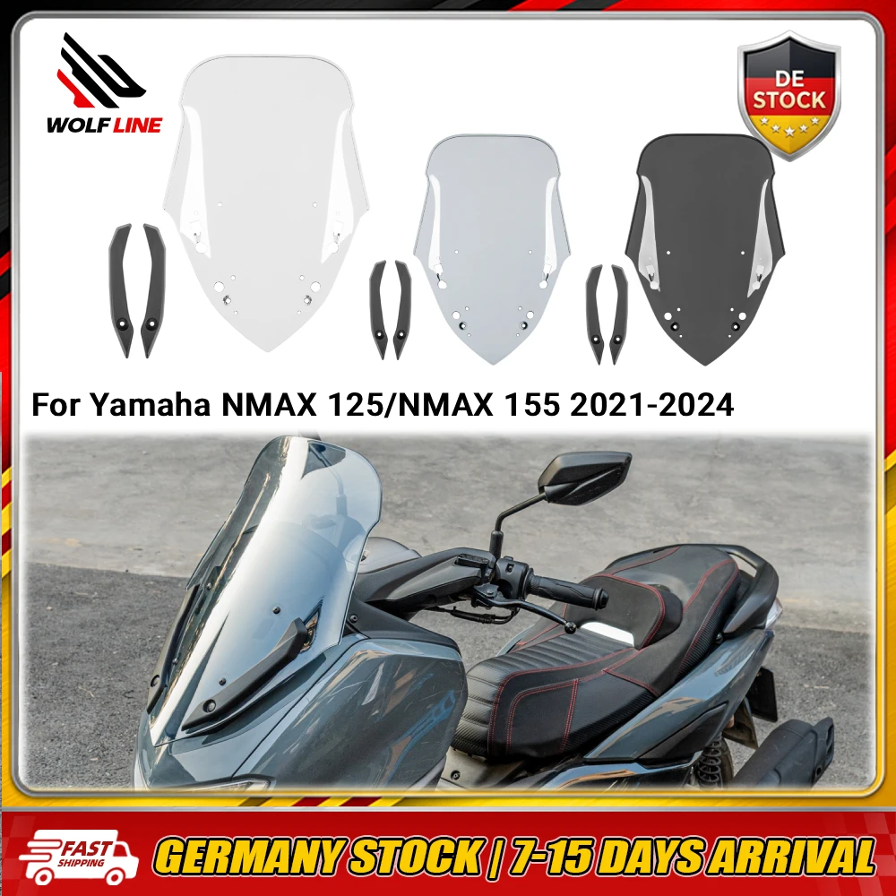 WOLFLINE Frontscheibe für Yamaha NMAX 125/NMAX 155 2021-2024 Sport Touring Windschutzscheibe Visier Windabweiser mit Halterung Motorradzubehör