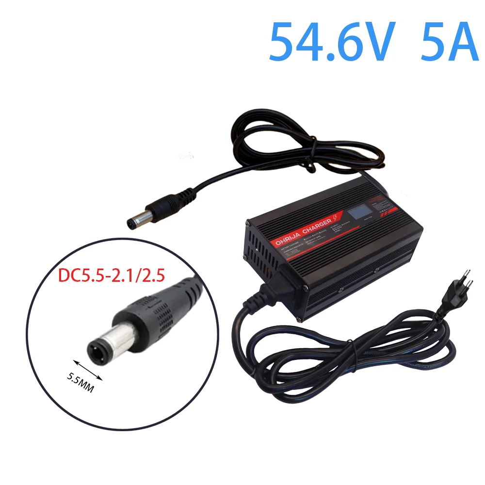 54.6V 5A oplader slimme aluminium behuizing is geschikt voor 13S 48V OLED-display Li-ion Lipo-batterij OLED-display snellader OHRIJA