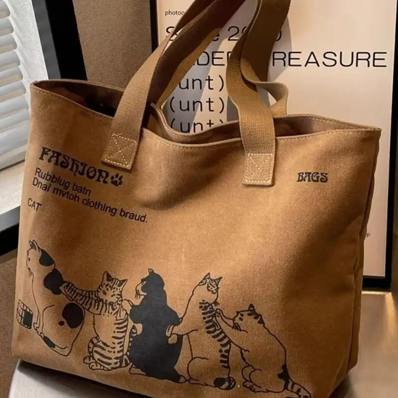 Handheld Tote Bag Single-shoulder Bag Large Capacity Fashionable Korean All-matching Simple Casual Printing Zipper