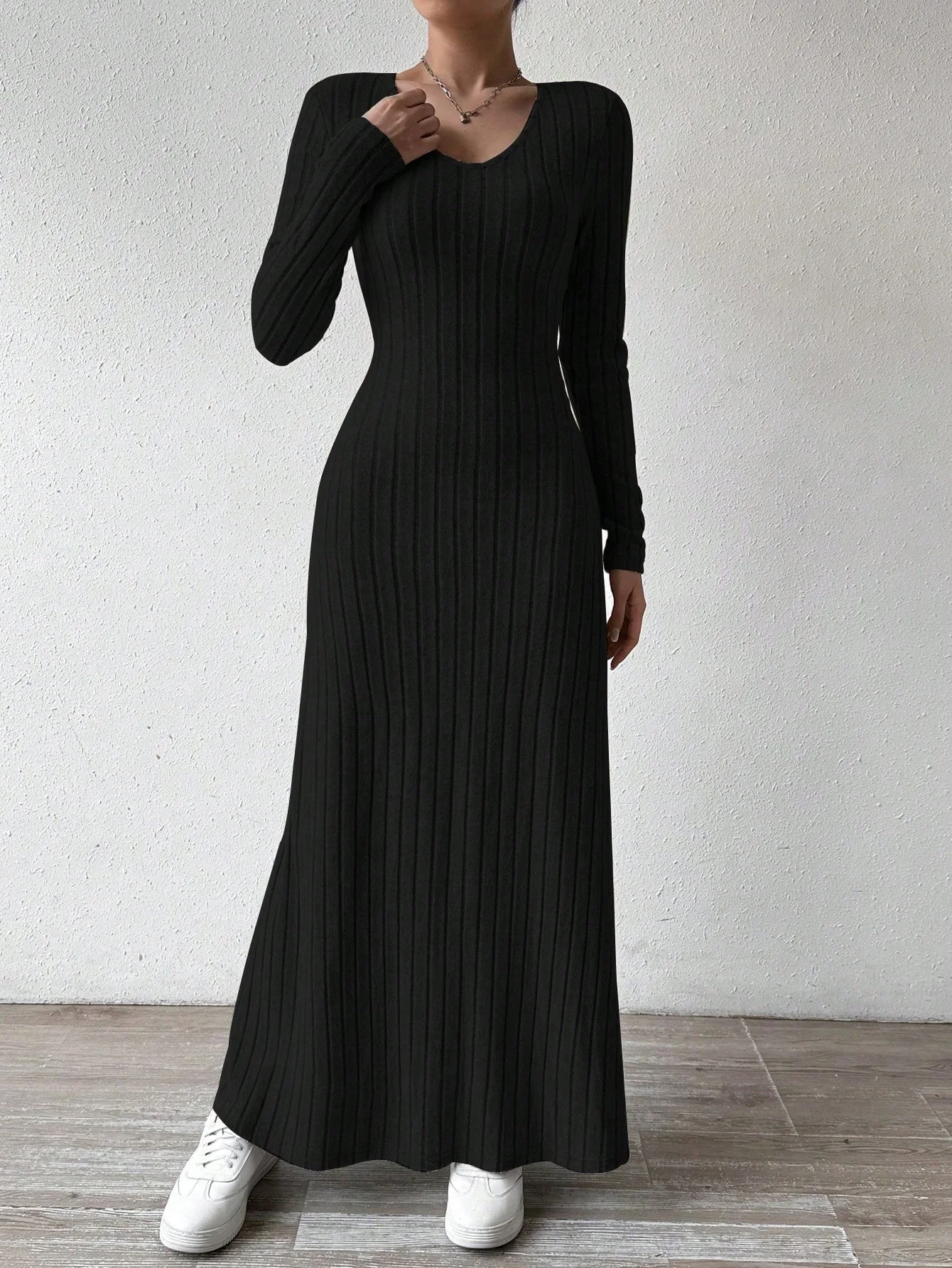 Kadın Dar Kesim Düz Renk Nervü - Bodycon Long Sleeve Ribbed Dress incelemesi ve fiyatı