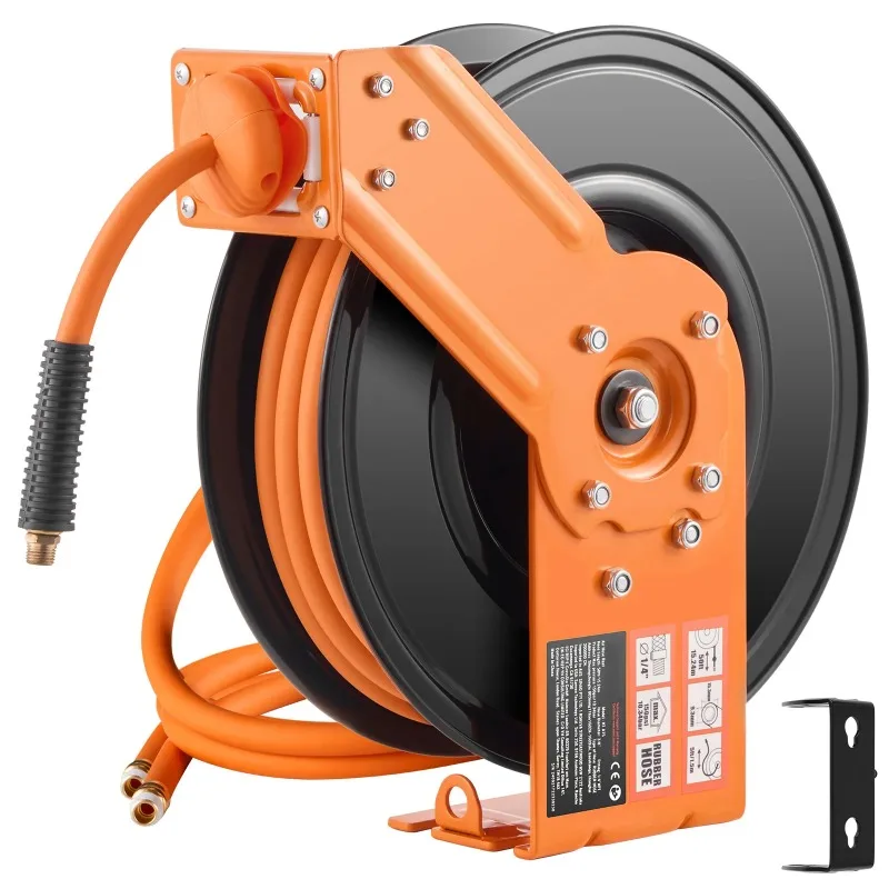 SucceBuy Retractable Air Hose Reel 50FT Rubber Air Compressor Hose Reel Auto-Rewind W/ 5FT in Ceiling Wall-Mounted Air Hose