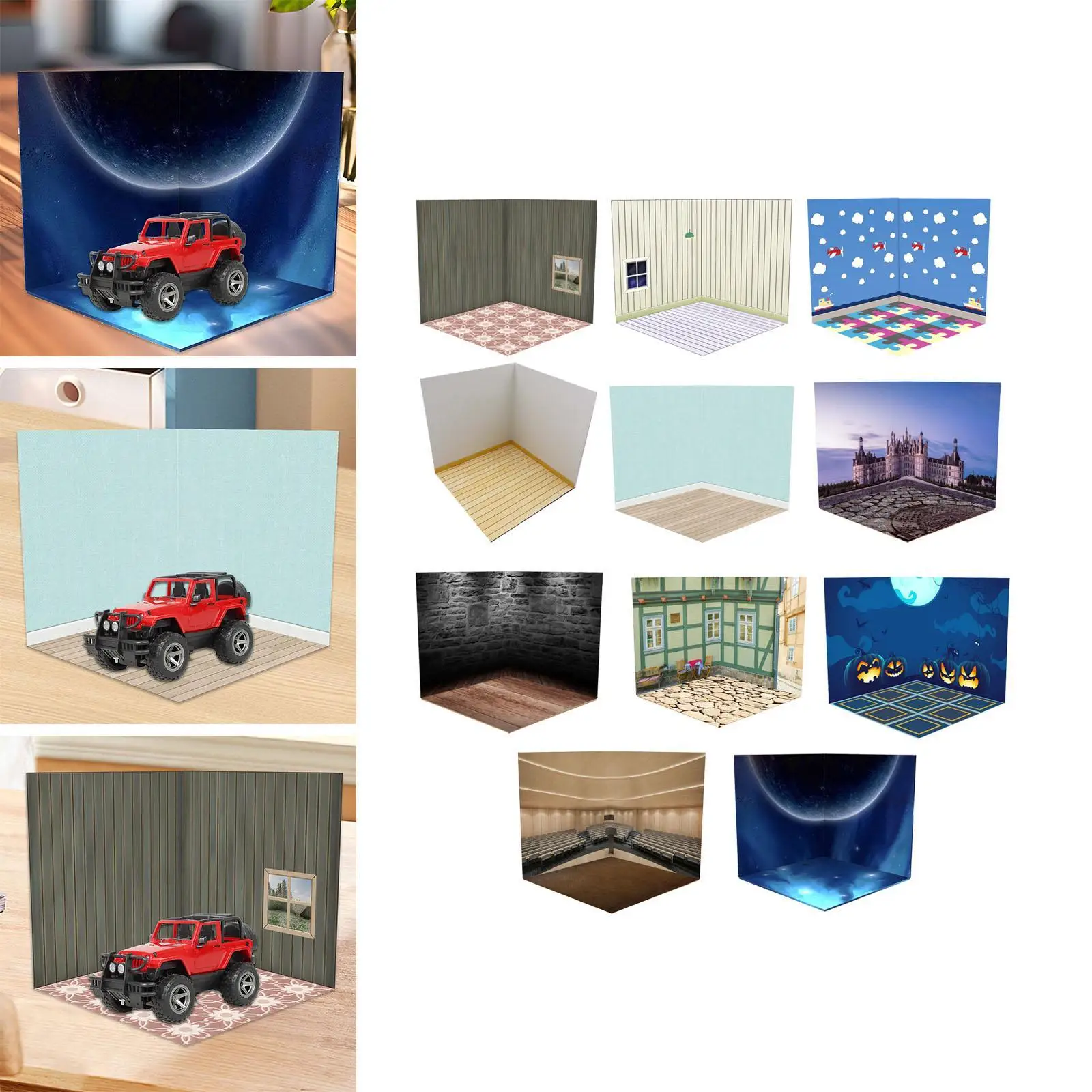 1/6 خلفية عرض عرض منظم تخطيط المشهد عرض تخطيط ، محاكاة خلفية وقوف السيارات لشخصيات العمل