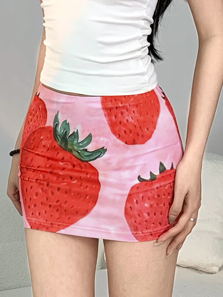 Lage taille slim fit fruitprint rok Dames Sweet Sle Polyester Blend ort rok Super Agel Pink Berry rok