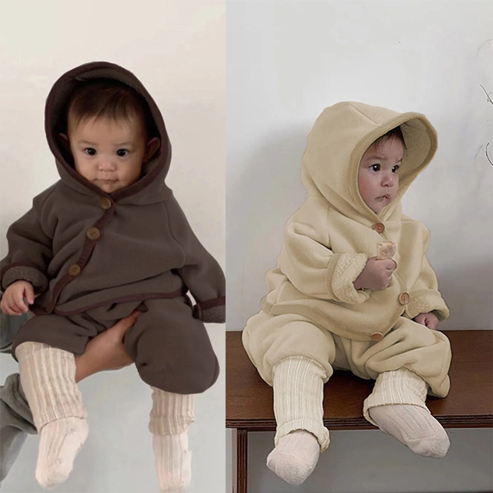 3 6 12 24 Months Newborn Girls Boys Clothes Sets Autumn Winter Clothing Thickened Hooded Long Sleeve Jacket+Pants Infant Outfits