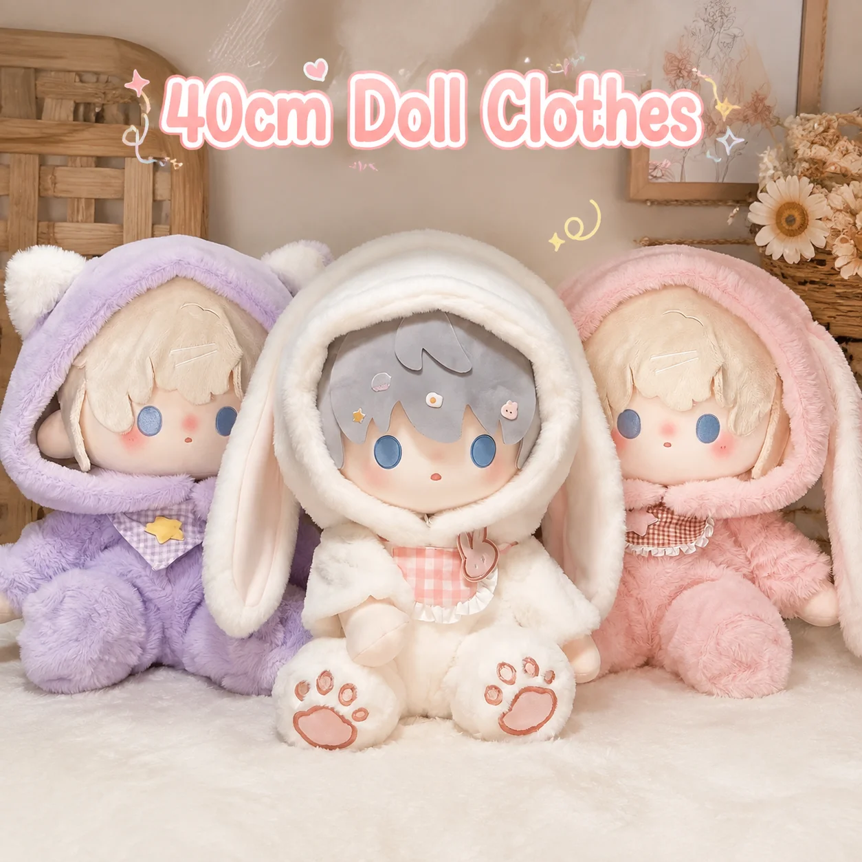 Generic 40cm Sitting Plush Doll Clothes Rabbit Cat Style White Purple Pink Three Colors No Attribute Replacement Outfit
