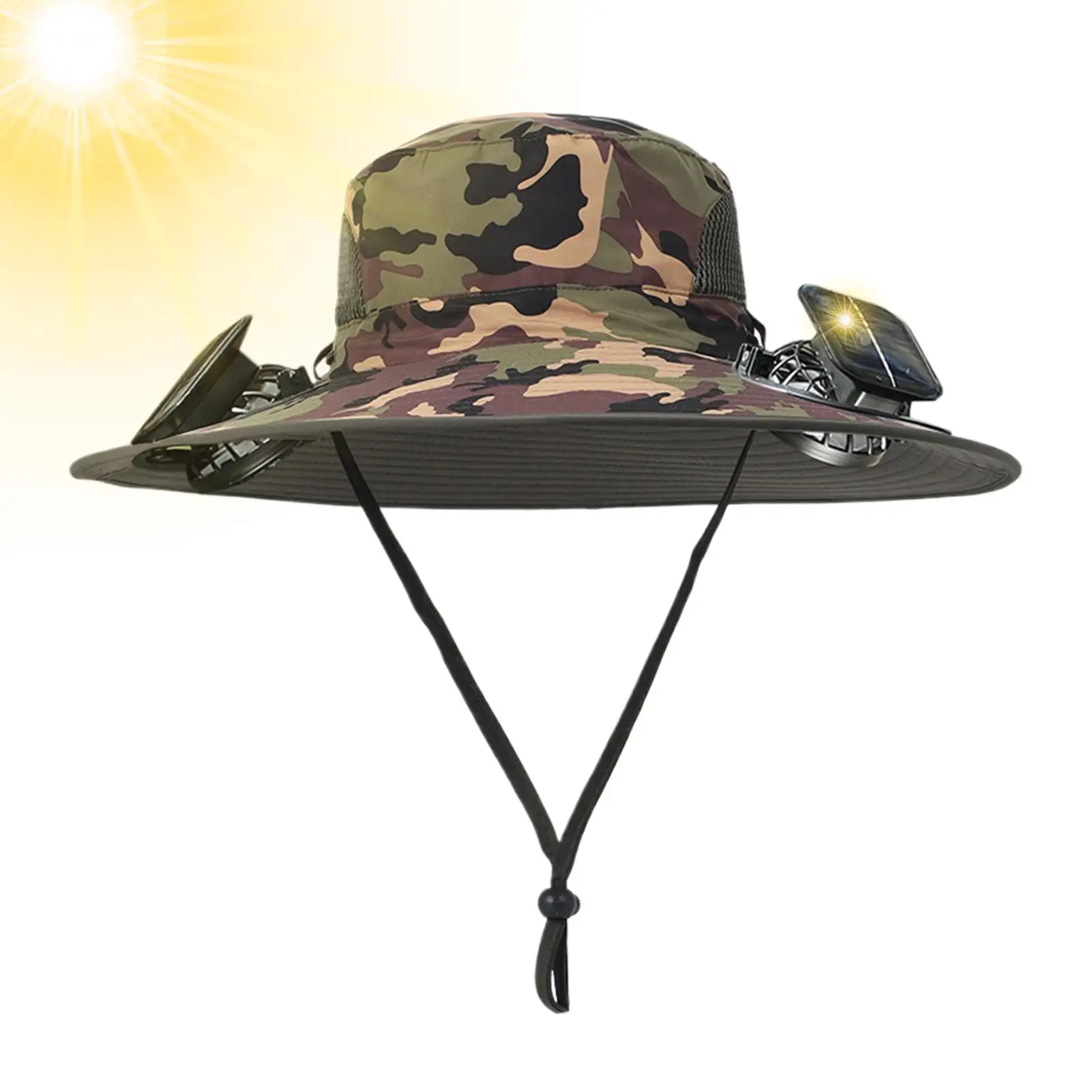 

Wide Brim Solar Fan Hat Wide Brim Sun Bucket Hat With Double Fans Long-Lasting Breathable Outdoor Activities Accessories
