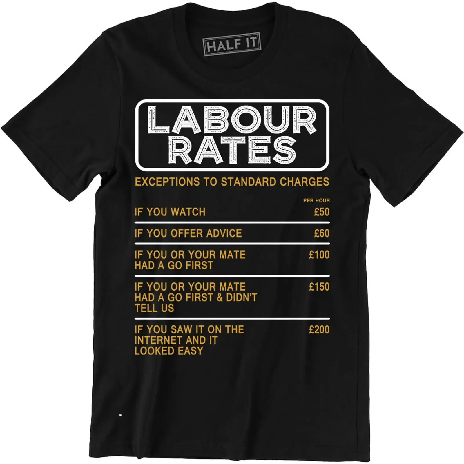 Labour Rates Mechanic Electrician Plumber Builder T Shirt Men's vintage Washed streetwear Unisex Top For Everyday Wear