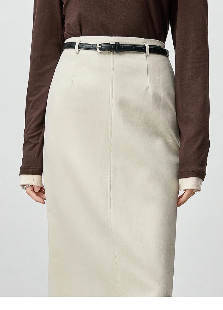 SENTUBILA Korean Fashion Straight Midi Skirt for Women 2025 Autumn Fall Office Work Business Simple Split Long Skirts  143Q56152