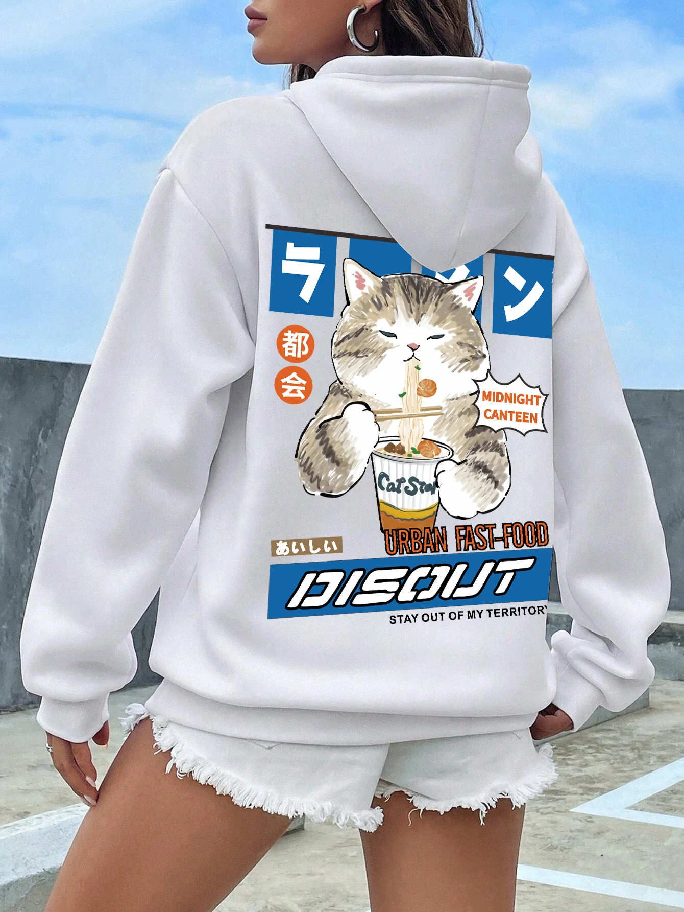 Japanese Harajuku Noodle And Sushi Cat Women Hoody Harajuku S-Xxl Sweatshirt Fashion Warm Hooded Autumn Warm Oversize Streetwear