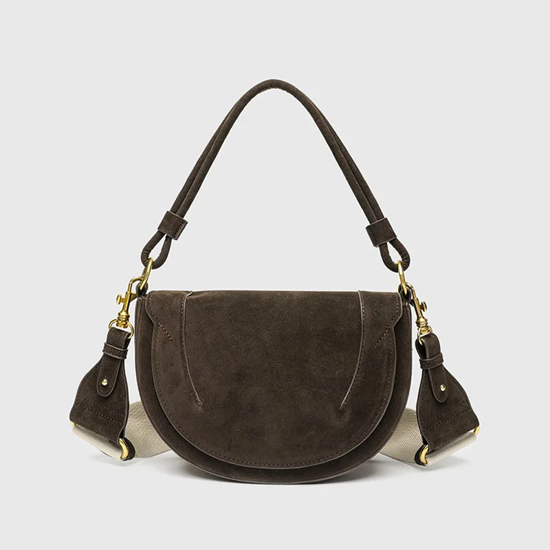 

2026 New Women's Saddle Bag with Frosted Magnetic Buckle Flip Cover Embroidery Decoration Handbag Single Shoulder Crossbody Bag