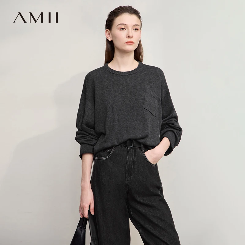 AMI Women's Sweater 2026 Autumn New Casual Knitted Round Neck Top Female Long Sleeve Loose Versatile Sweaters for Women12543085