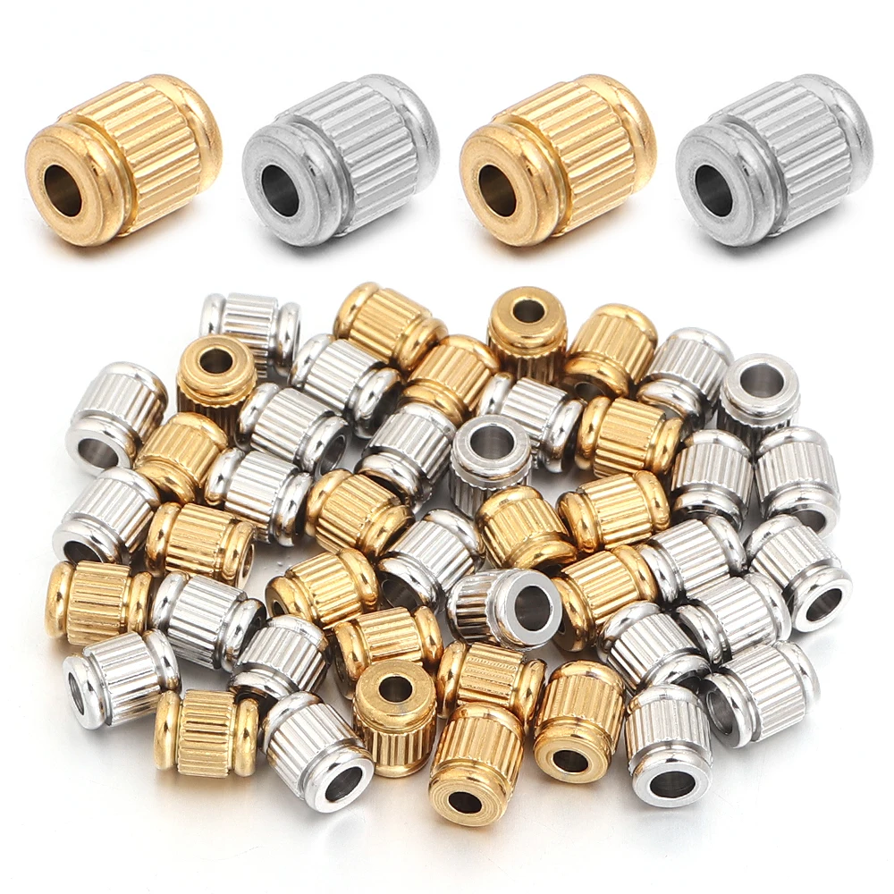 Edelstahl-Abstandshalterperlen mit großem Loch und gerader Linienstruktur für DIY-Armbänder, Schmuckherstellung, Zubehör und Bastelbedarf