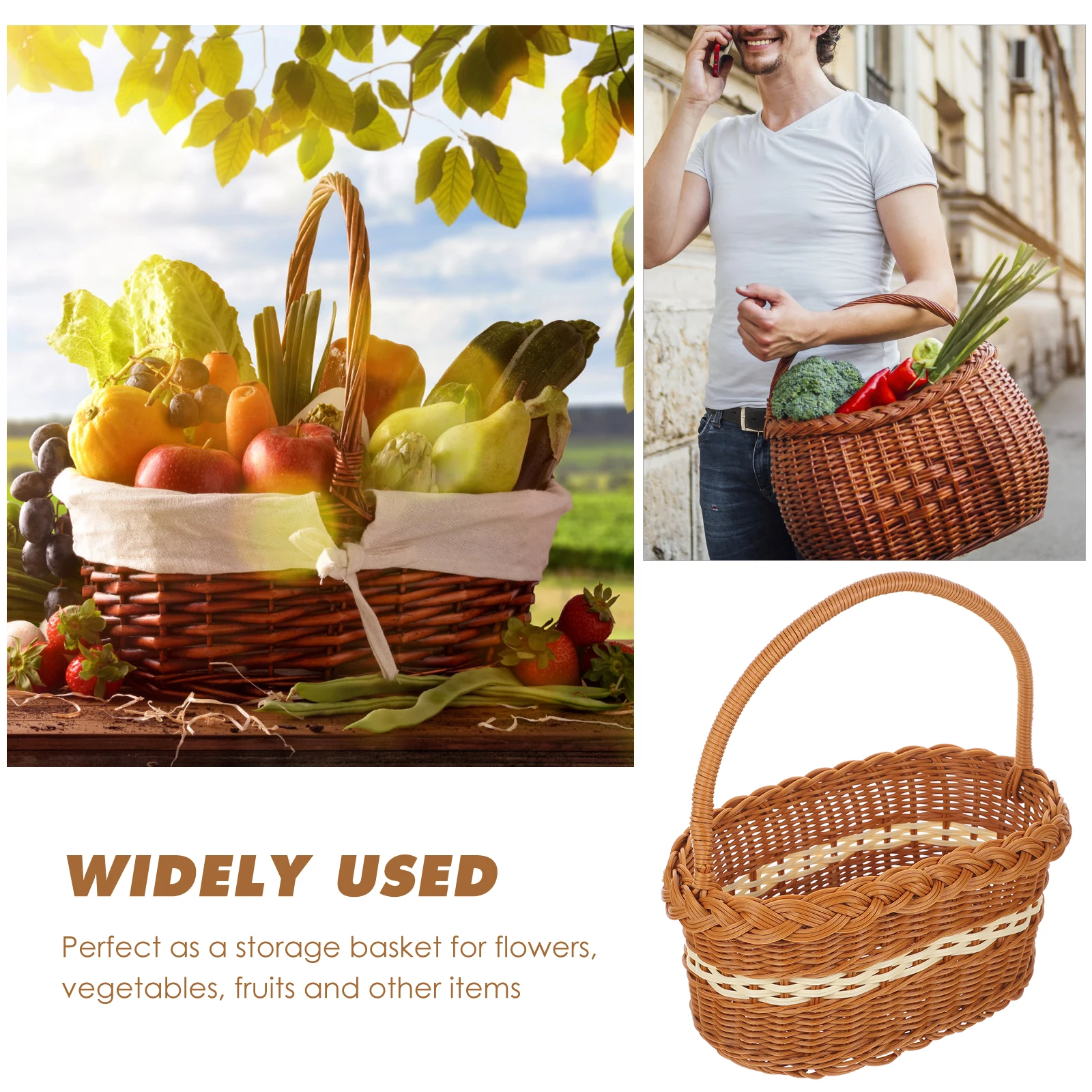 

Woven Basket H held Storage Portable Picnic Bread Fruit Holder Lightweight Durable Decorative Home Woven Baskets