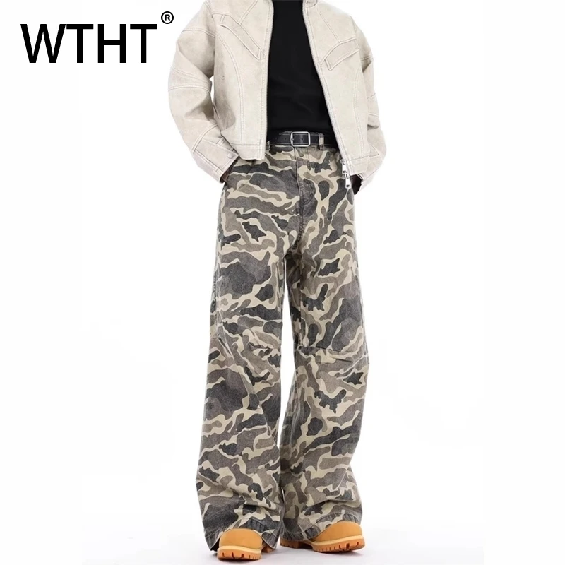 

WTHT Vintage Men's Camouflage Wash High Street Denim Pants Fashion American Style High-waisted Jeans Male 2025 Summer 2A0685