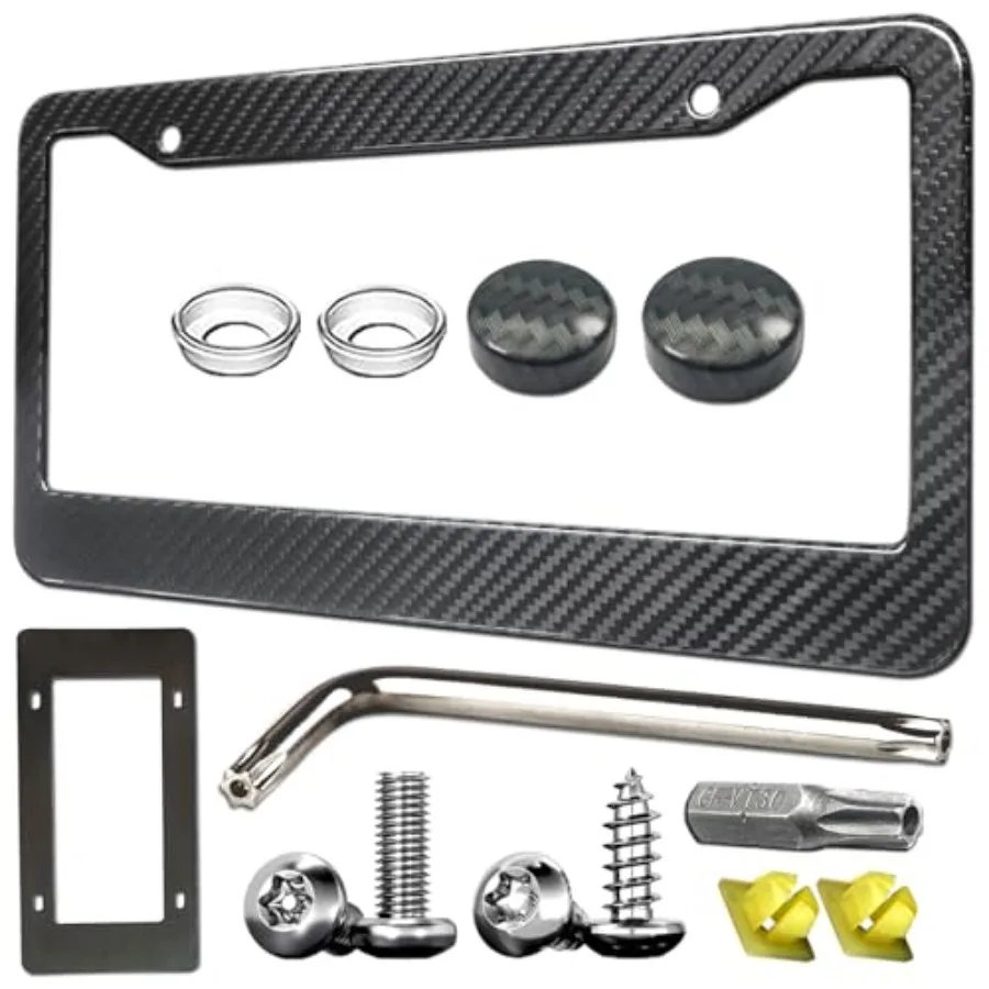 

Рамка для номерного знака из углеродного волокна - Накладка из настоящего углеродного волокна с покрытием из нержавеющей стали, широкий край, черная накладка на автомобильный номер с защитой от подделок.