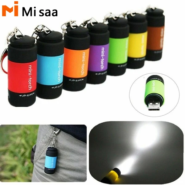 Mini Keychain Pocket Torches USB Rechargeable LED Flashlights Portable Strong Light Outdoor Hiking Camping Torch Lamp Lantern