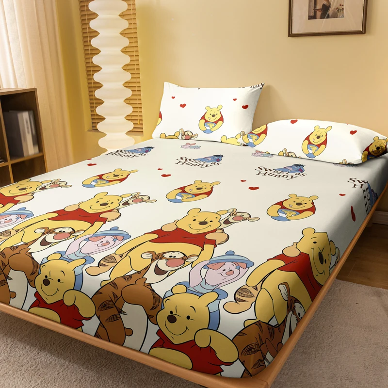 1 cartoon cute Winnie the Pooh pattern digital printed frosted Fitted Sheett,bedroom printed bed cover,bedding(No pillowcase)