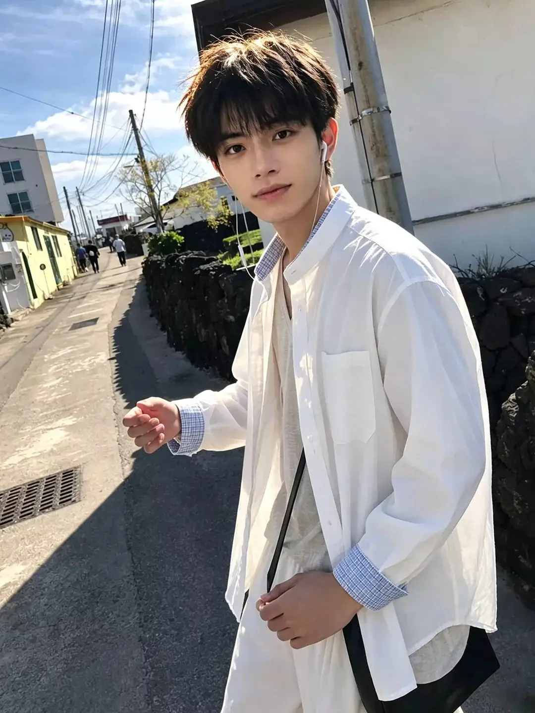 White Plaid Splice Stand Collar Long Sleeve Men's Casual Shirt Autumn Season Color Collision Lightweight Outerwear