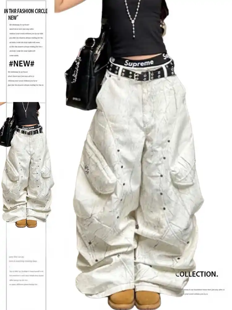 

Зимние женские джинсовые брюки-карго Y2K Goblin Core, широкие американские мешковатые джинсы в стиле ретро, японские, корейские, мужские, в стиле гранж, Харадзюку, ковбой