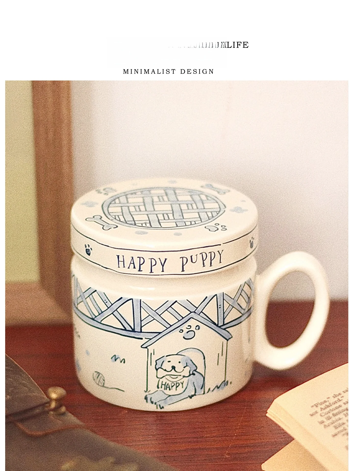 

Tlife American Retro Dog Mug with Lid Coffee Cup Ceramic High Temperature Firing Adult Home Use Small Dog Main Pattern