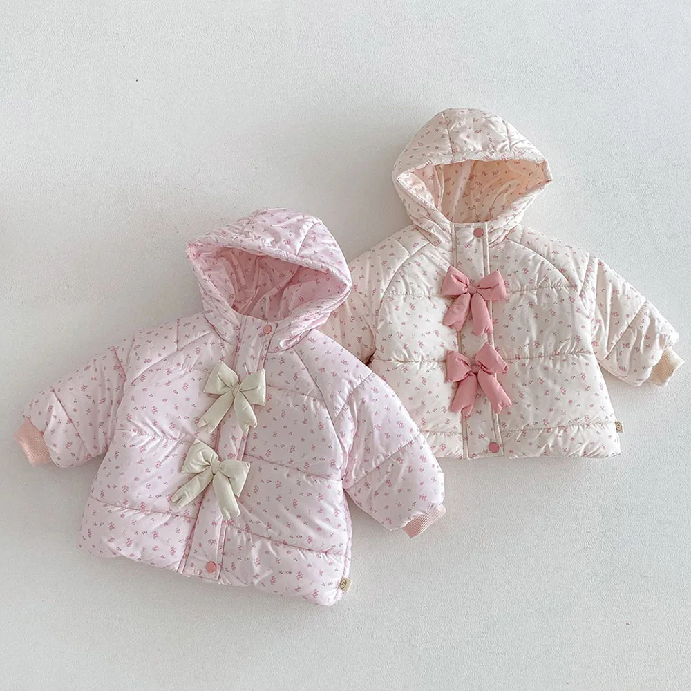 الفتيات السترات الشتوية مقنعين مبطن المخملية رشاقته الدافئة الثلوج ملابس الأطفال الأزهار عيد الميلاد طفل ملابس خارجية معاطف #1