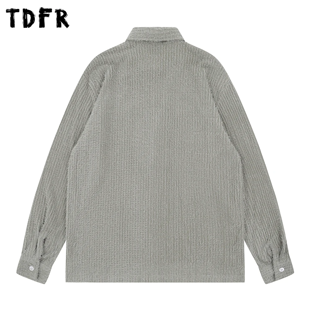 Camisas de manga larga con bolsillo para hombre, camisas informales con solapa de un solo pecho, Color sólido, Retro, Otoño e Invierno