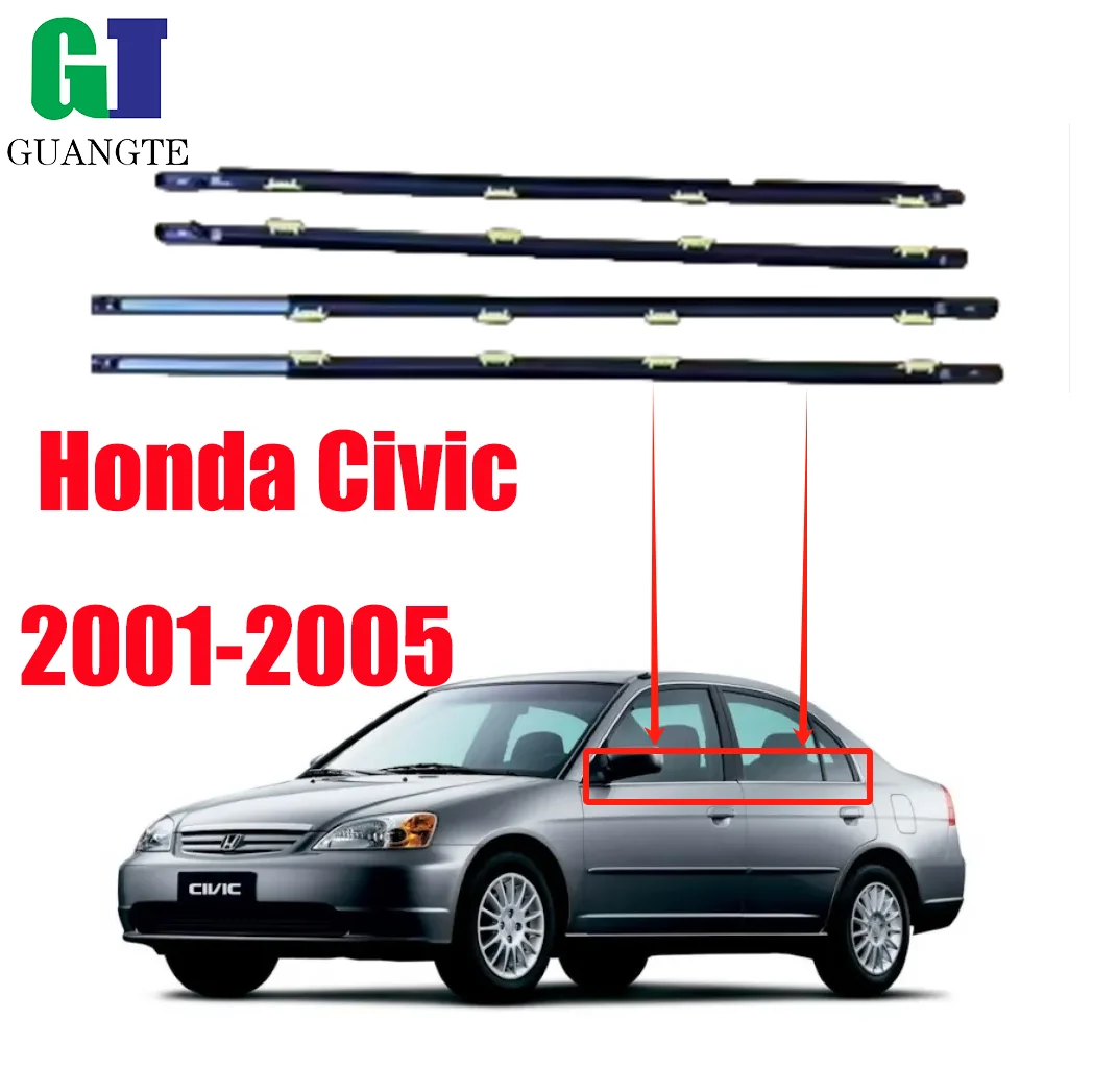 

4PCS Black Car rubber Weatherstrip Glass Window Molding Trim Seal Belt Compatible with Honda Civic 2001-2005