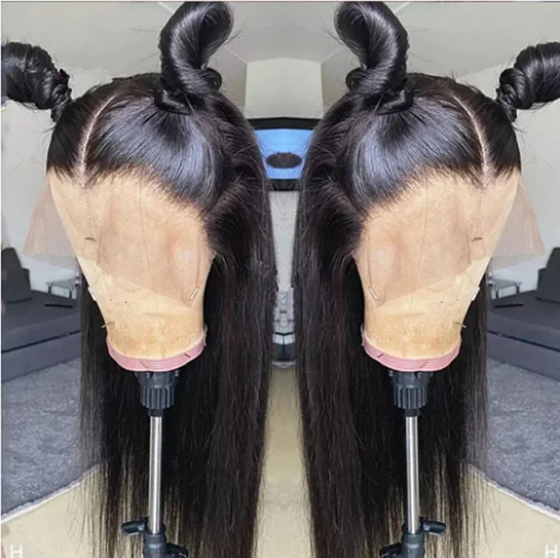 Zachte Lange Natuurlijke Zwarte 180 Dichtheid 30Inch Zijde Rechte Lijmloze Synthetische 13*4 Lace Front Pruik Voor vrouwen Babyhair PrePlucked