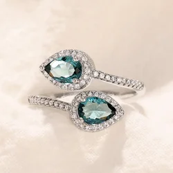 Huitan Water Drop Shape Zirconia Opening Ring Lady Engagement Accessories Fashion Versatile Finger Adjustable Jewelry for Women