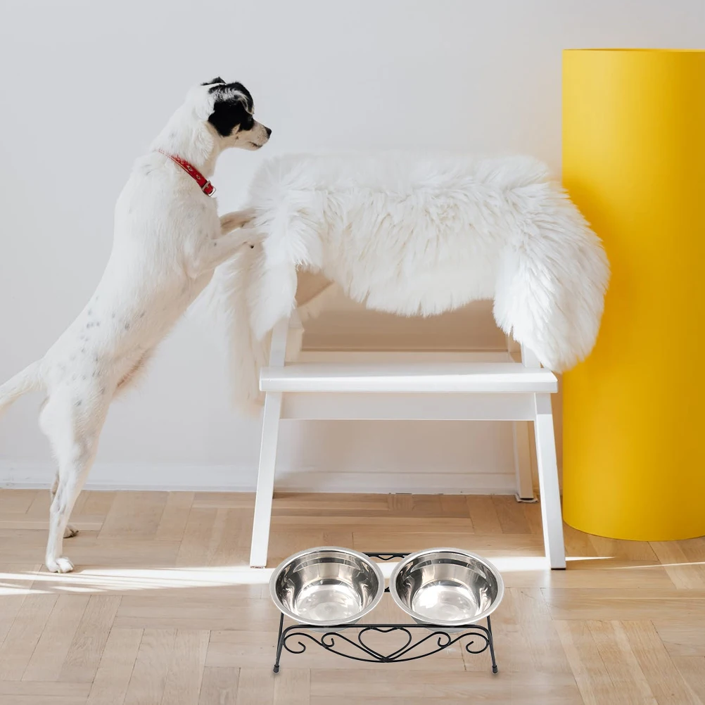 

1 Set Stainless Steel Pet Elevated Dog Feeder Cat Bowl Iron Stand Small Pets Durable Raised Design Pet Supply Storage Water Bowl