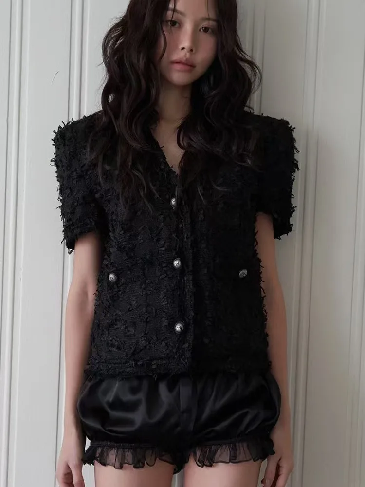 

Faionable ort Sve Костюм Jaet Женский весенний модный твидовый топ в полоску Высококачественный свободный крой на одной пуговице