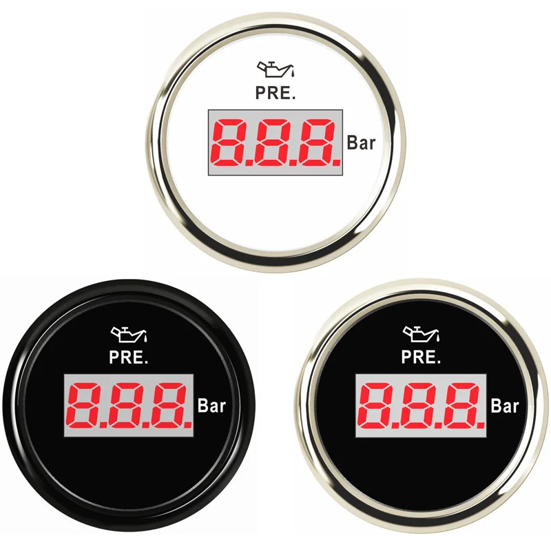 Auto / Boat Digital Oil Pressure Gauges Tuning 52mm 0-10Bar Display Oil Pressure Meters 10-184ohm Red Backlight