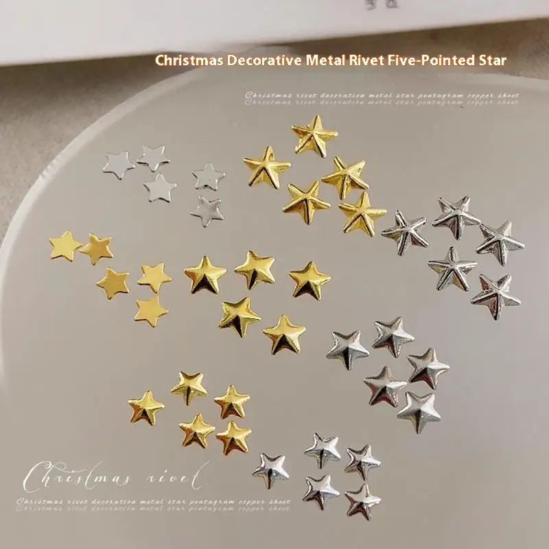 Breloques à rivets en alliage 3d pour Nail Art, étoile creuse, étoile à cinq branches, or, argent, diamant, décoration d'ongles, accessoires de manucure de luxe